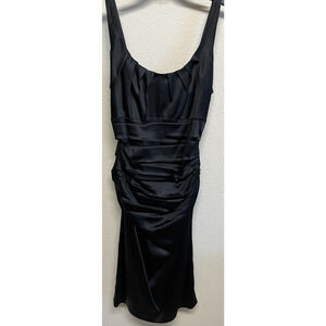 Suzi Chin for Maggy Boutique Satin Midi Dress Size 10 Black Pin Up Rushed Y2K